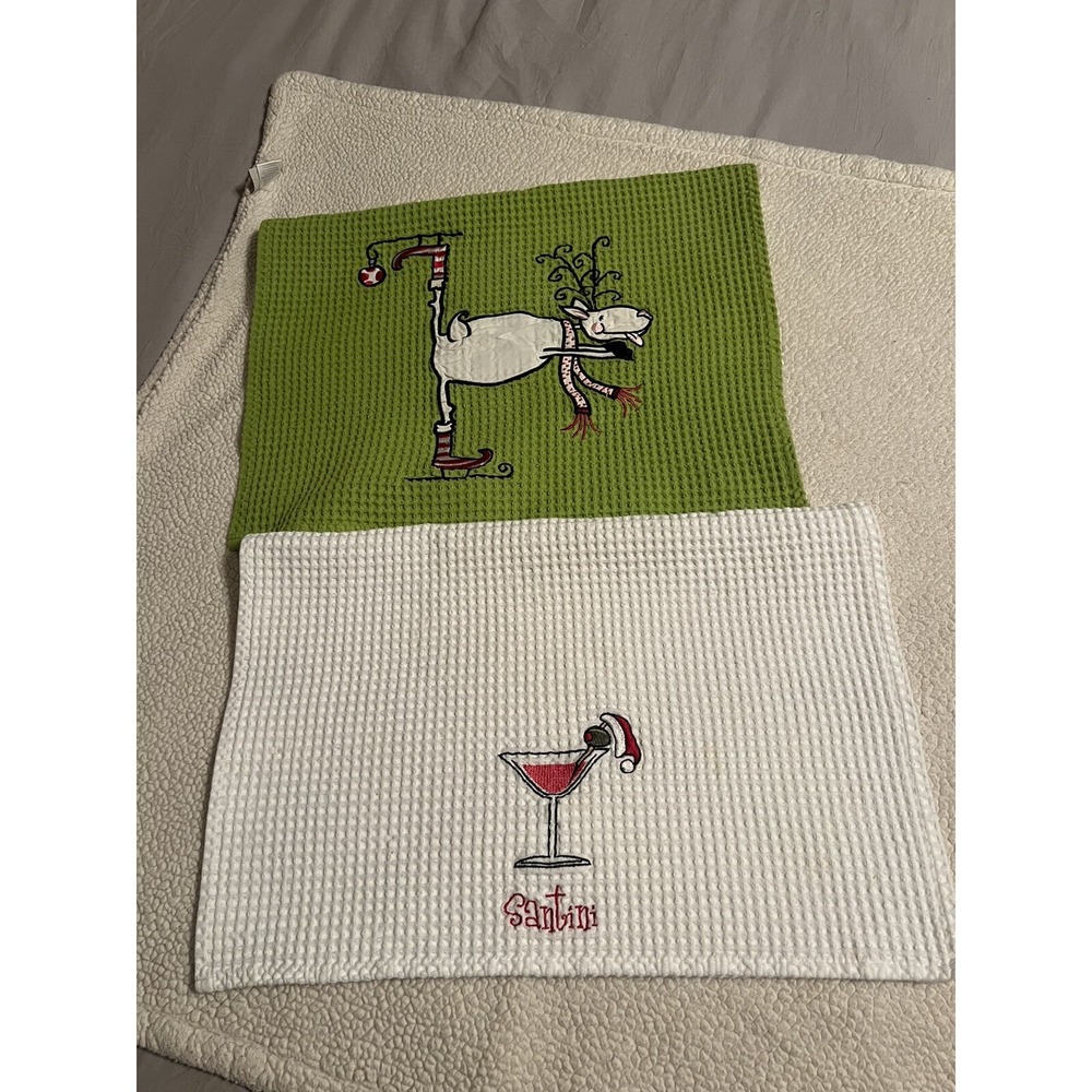 C & F‎ Enterprises Santani And Skating Raindeer Waffle Cotton Dish Towels Read